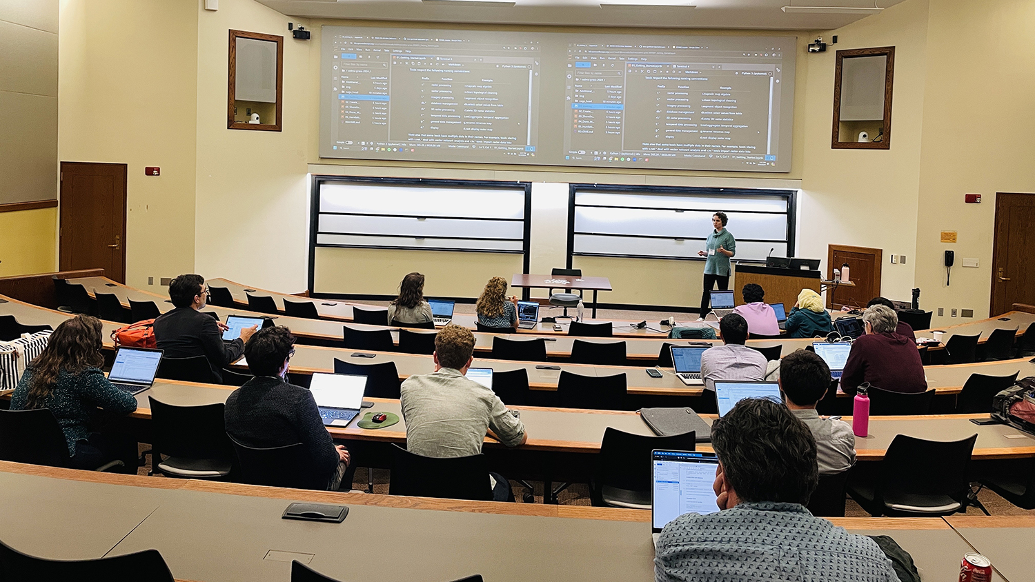 Presentation wide view - Center Ph.D. Students Teach GRASS GIS for Coastal Hazard Analysis at International Conference - Geospatial Analytics at NC State University